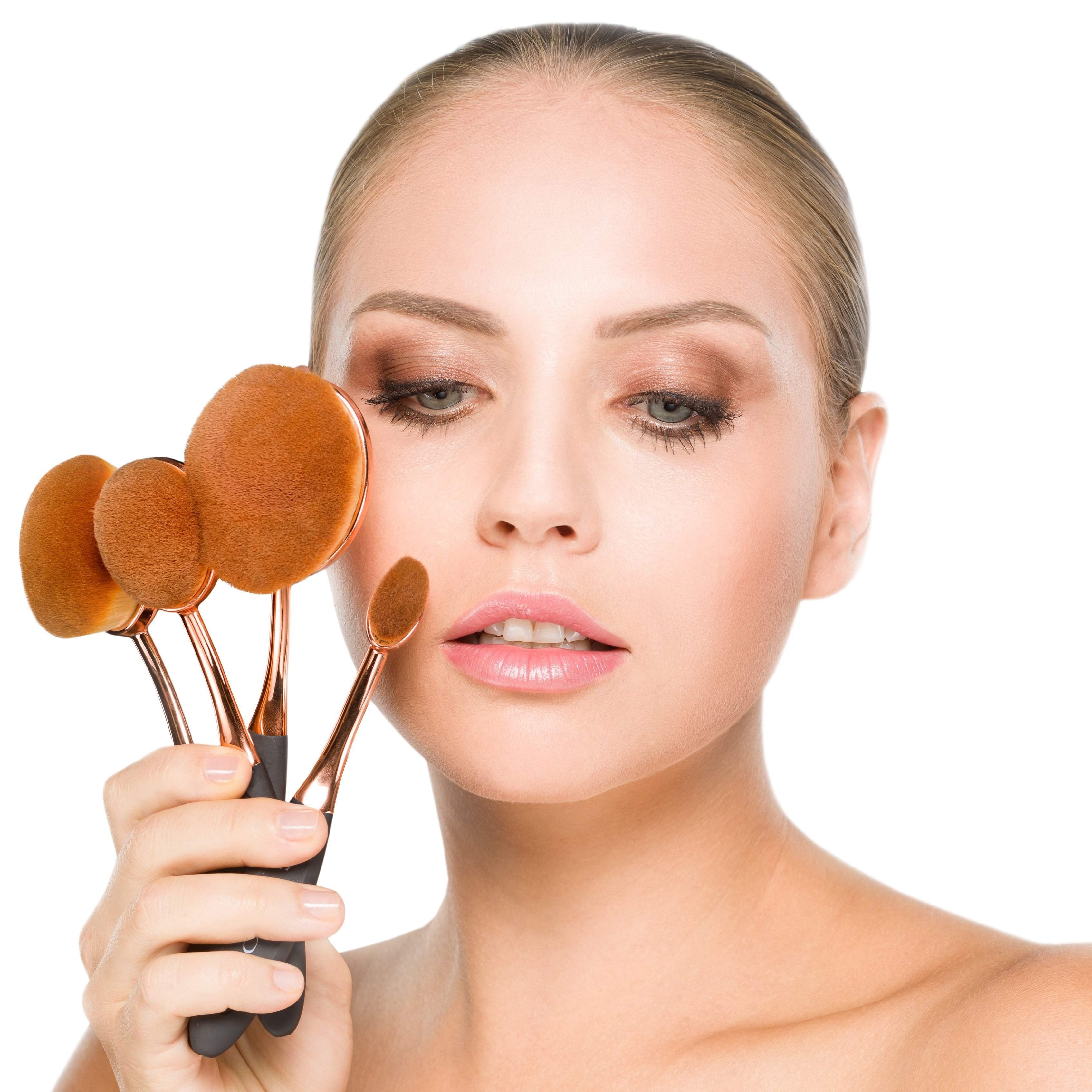 Oval Makeup Brushes - Rose Gold