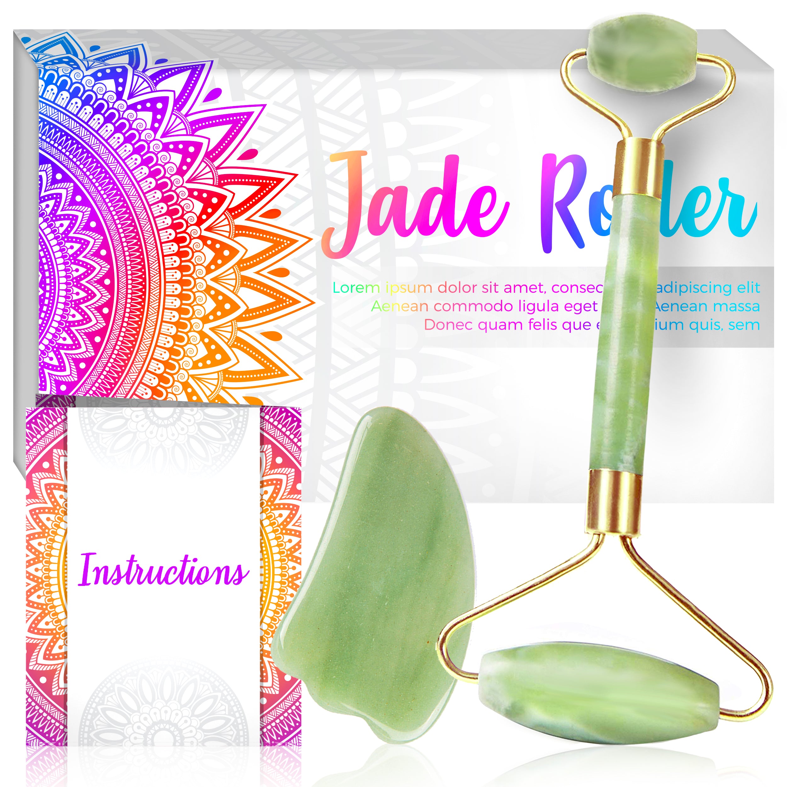 Natural Jade Roller For Face - Aging Wrinkles, Puffiness Facial Skin Massager Treatment Therapy - Premium Authentic Himalayan Jade Stone